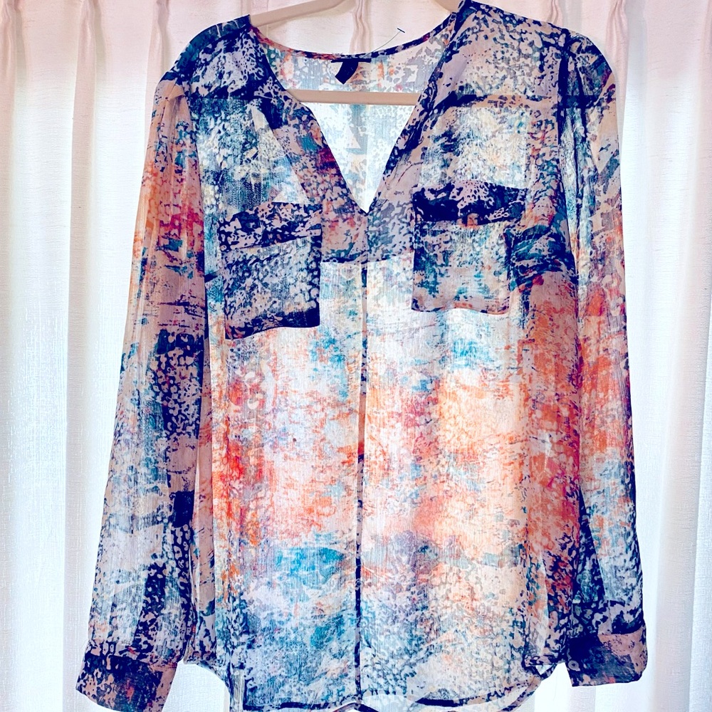 Massimo Polyester sheer long sleeve multicolor blouse with two pockets